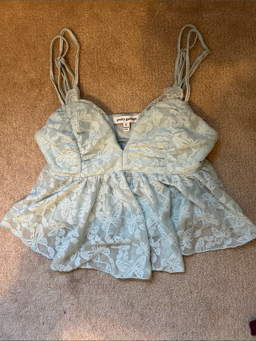 PrettyGarbage Pale Blue Lace Peplum Cami